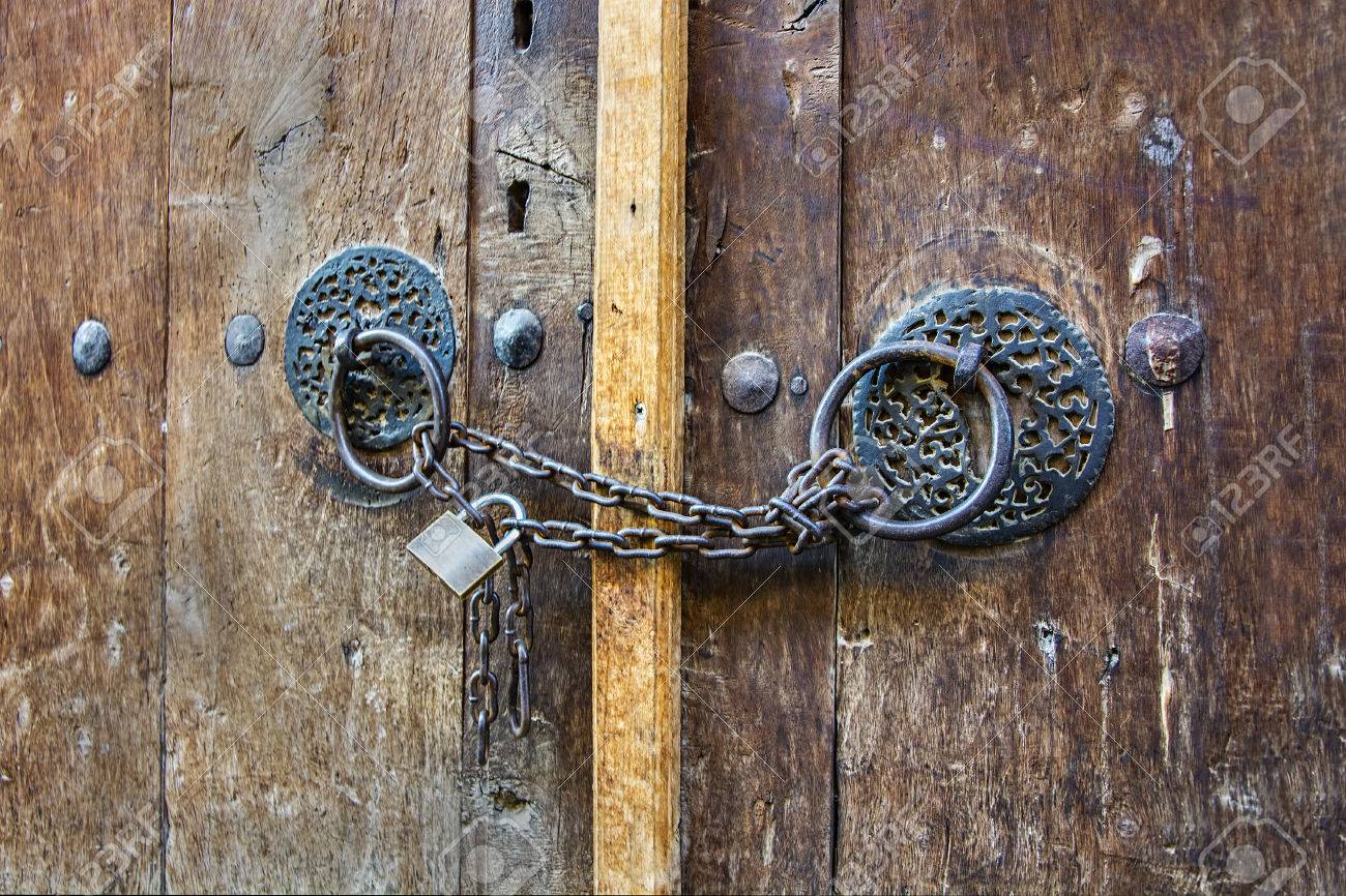 old door with padlock